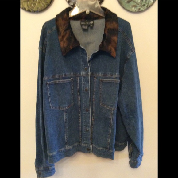 Carole Little Leopard Collar Designer Jean Jacket - Picture 6 of 7